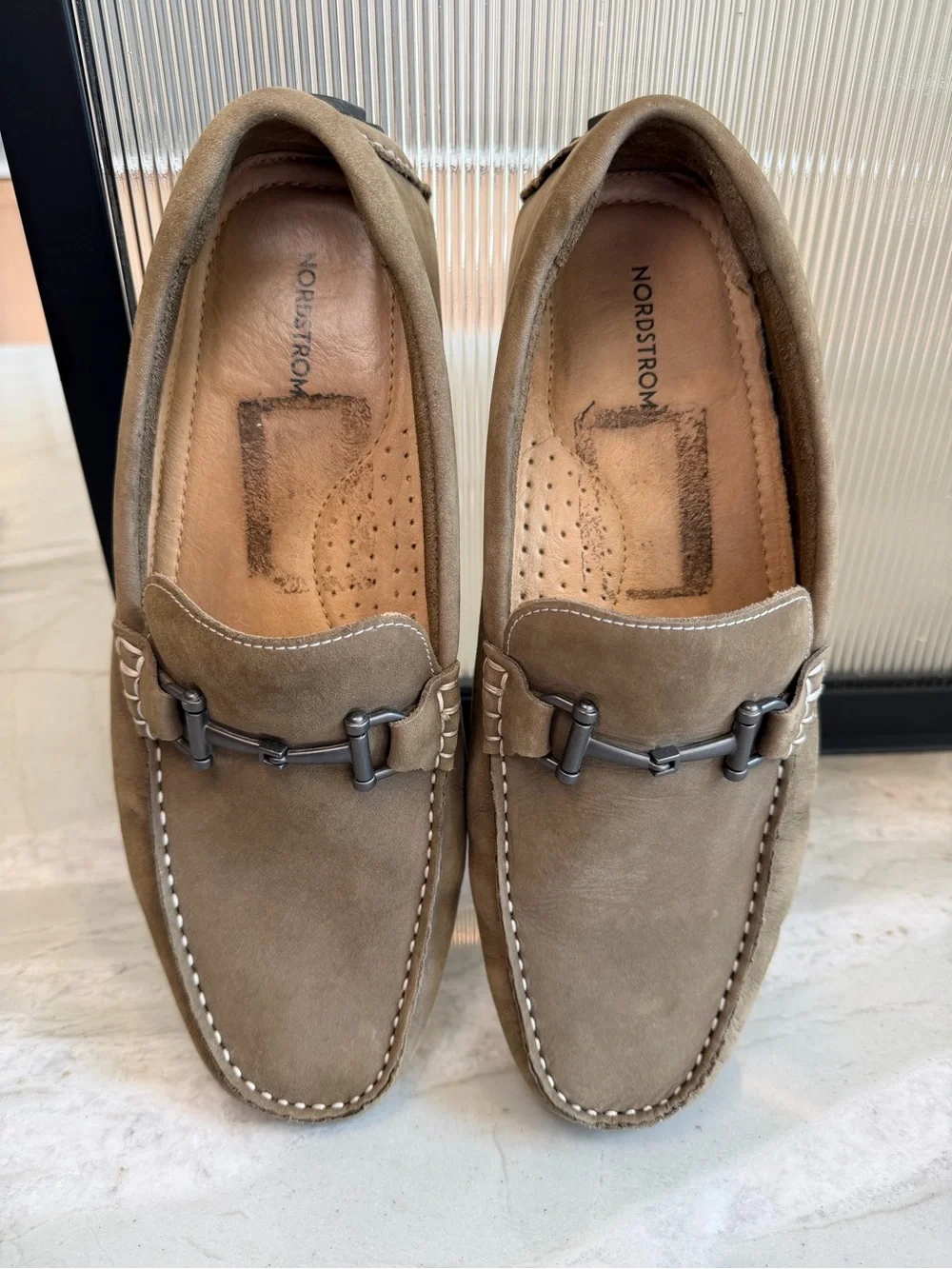 NORDSTROM Bryce Suede Leather Bit Driving Loafers Taupe Mens Size 9.5